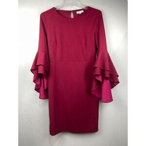 Gilli Bell Sleeve Red Dress Womens Small Fitted Knee Length Lined